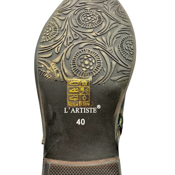 L'ARTISTE Womens Rodeha Ankle Boots US 9 M EU 40 Black Leather Hand Painted NWOB - Picture 13 of 14